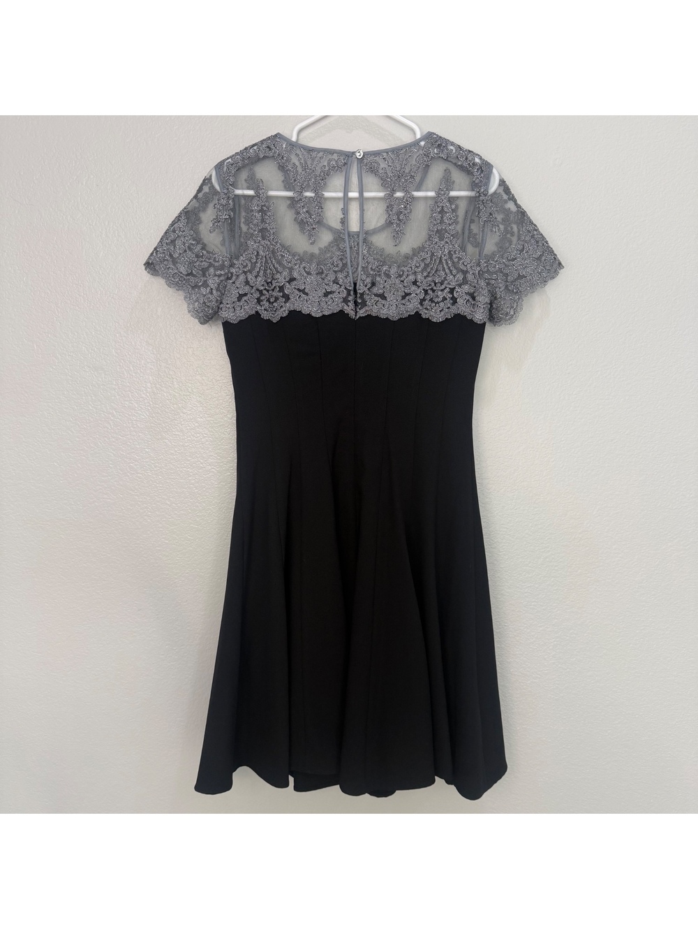 Chetta B Black Dress with Gray Lace Overlay, Size 8 - Picture 2 of 12